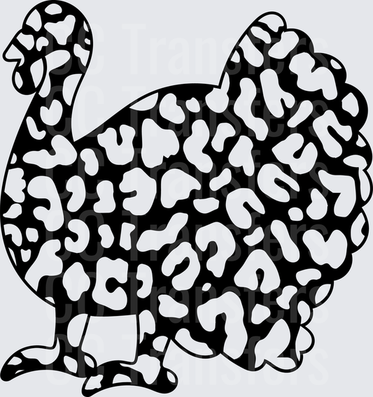 Leopard Print Turkey Silhouette Black White (DTF)