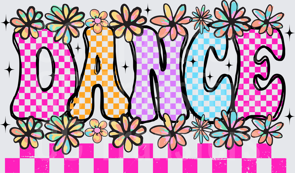 Retro Checkered Dance Groovy Floral Letter Design (DTF)