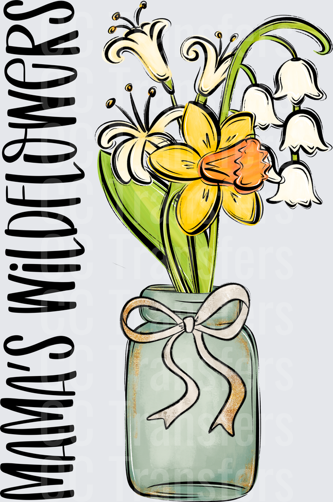 Mama's Wildflowers Mason Jar Daffodil Bouquet with Bow (DTF)