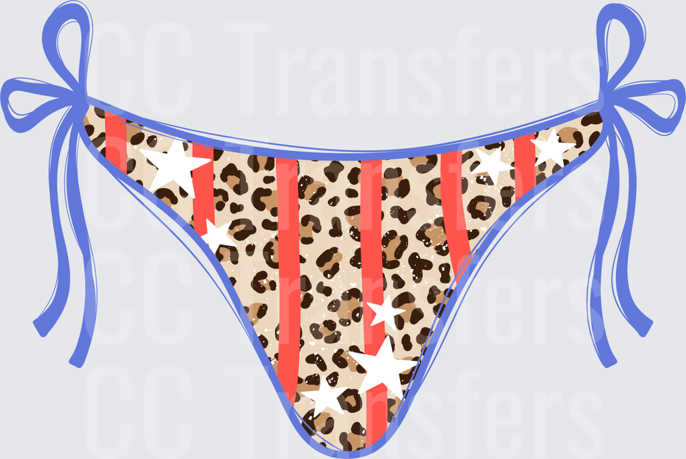 Patriotic Leopard Print Stars Stripes Bikini Bottom (DTF)
