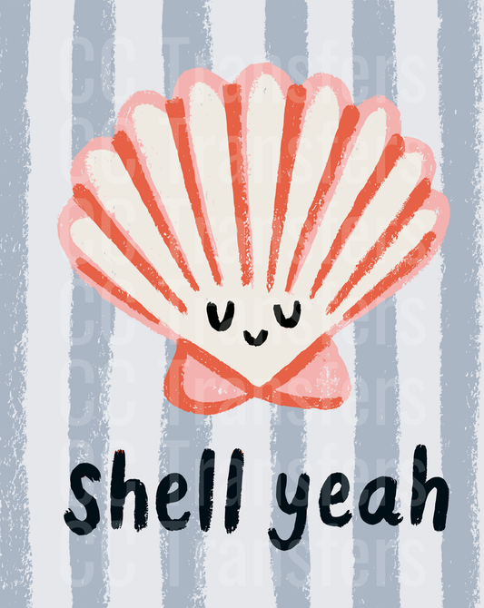 Cute Happy Scallop Shell Yeah Pun Striped Background (DTF)