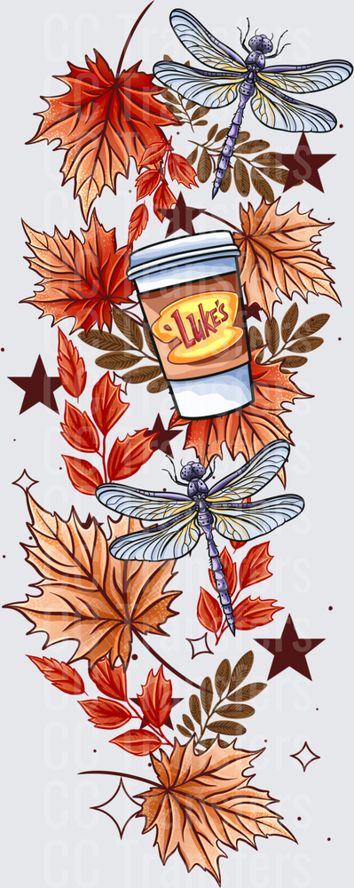 Autumn Leaves Dragonflies Coffee Cup Stars Fall (DTF)