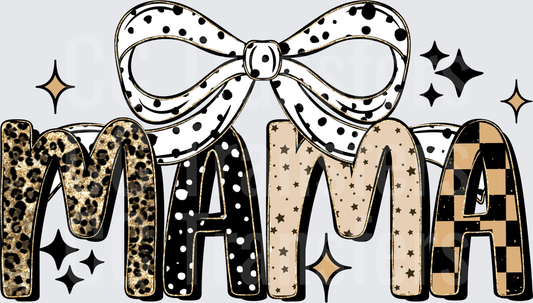 Mama Mixed Pattern Letters Polka Dot Bow Sparkles (DTF)