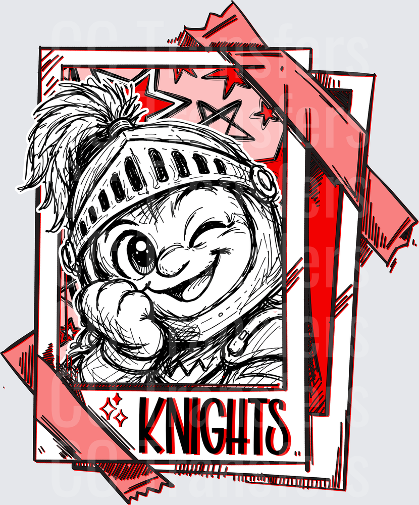 Cartoon Knight Mascot Winking KNIGHTS Card Frame (DTF)