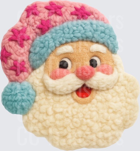 Cozy Yarn Santa Face Fluffy Beard Pink Star Hat (DTF)