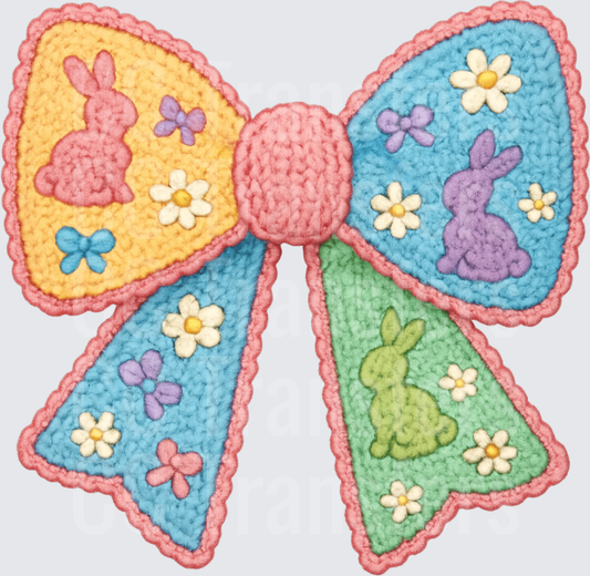 Crochet Easter Bow with Bunnies and Daisies (DTF)