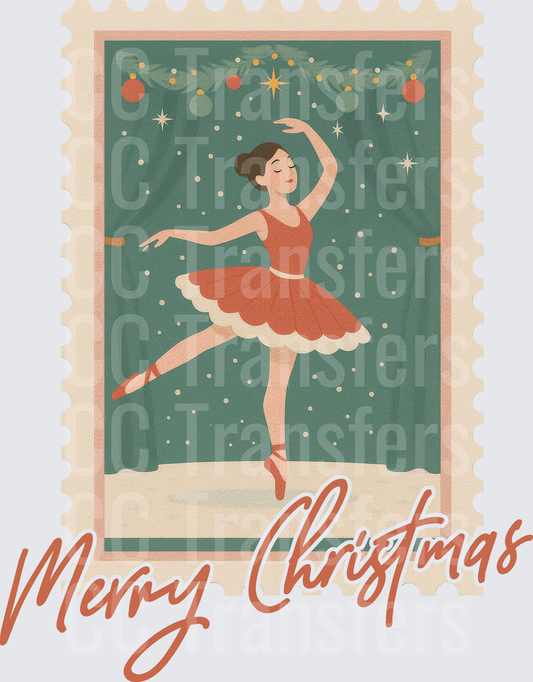 Merry Christmas Vintage Stamp Ballerina Dance (DTF)