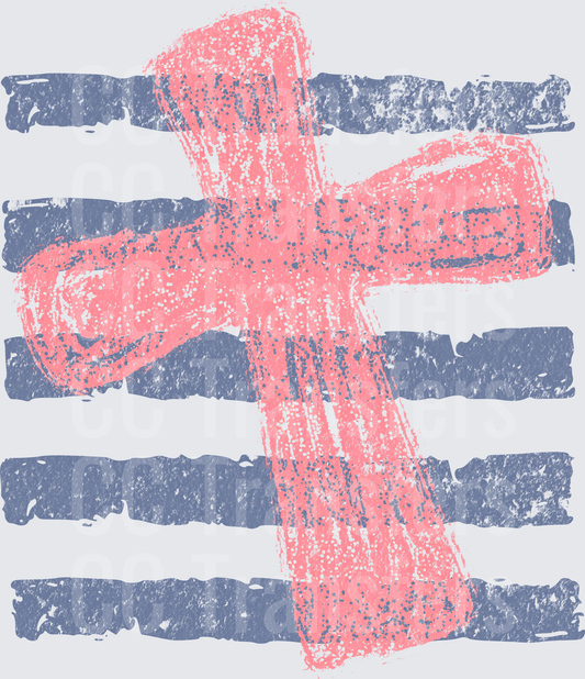 Crayon Sketch Cross Over Blue Stripes (DTF)