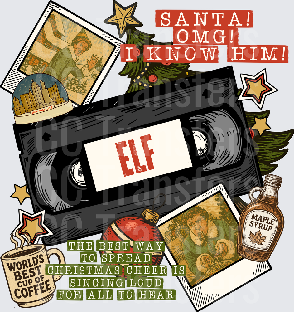 Christmas Movie VHS Collage Santa OMG I Know Him (DTF)