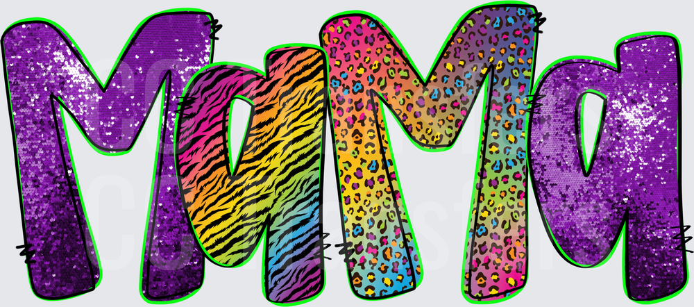 Mama Bold Lettering Rainbow Animal Print Glitter (DTF)