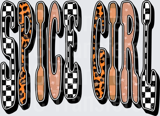 Spice Girl Bold Leopard Checkered Mixed Pattern Text (DTF)