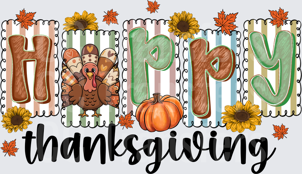 Happy Thanksgiving Turkey Pumpkin Sunflower Fall (DTF)