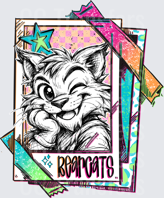 Bearcats Mascot Sketch Retro Trading Card Style (DTF)