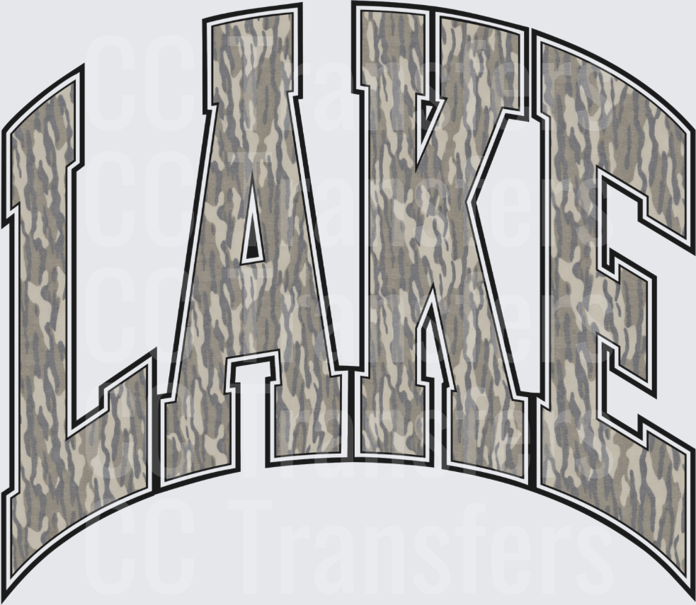 Arched LAKE Camo Print Bold Block Letters (DTF)