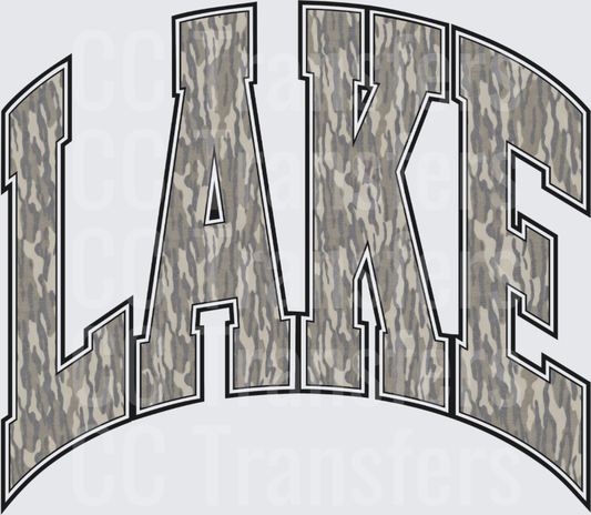 Arched LAKE Camo Print Bold Block Letters (DTF)