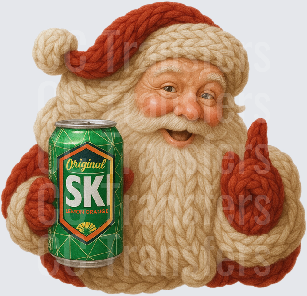 Knitted Yarn Santa Holding Lemon Orange Soda Can (DTF)