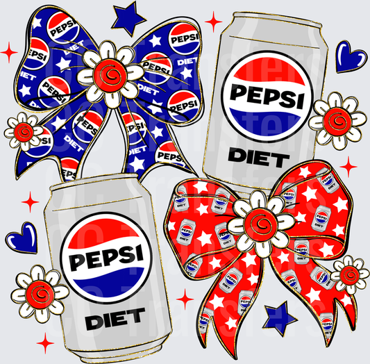 Diet Soda Cans Patriotic Bows Daisy Flowers (DTF)