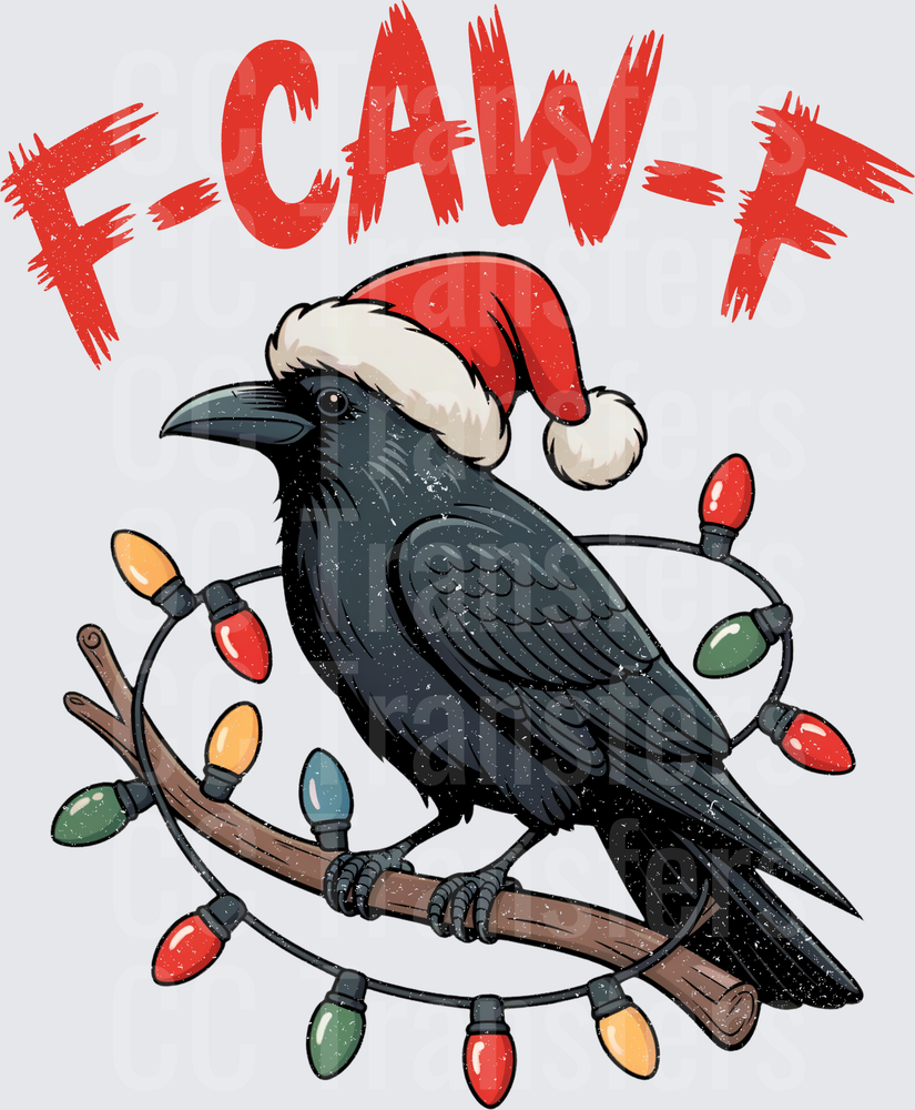 F-CAW-F Christmas Crow Santa Hat Holiday Lights (DTF)