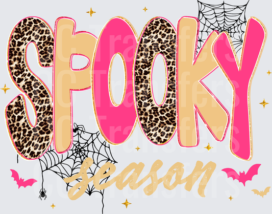 Spooky Season Leopard Print Pink Halloween Bats Webs (DTF)
