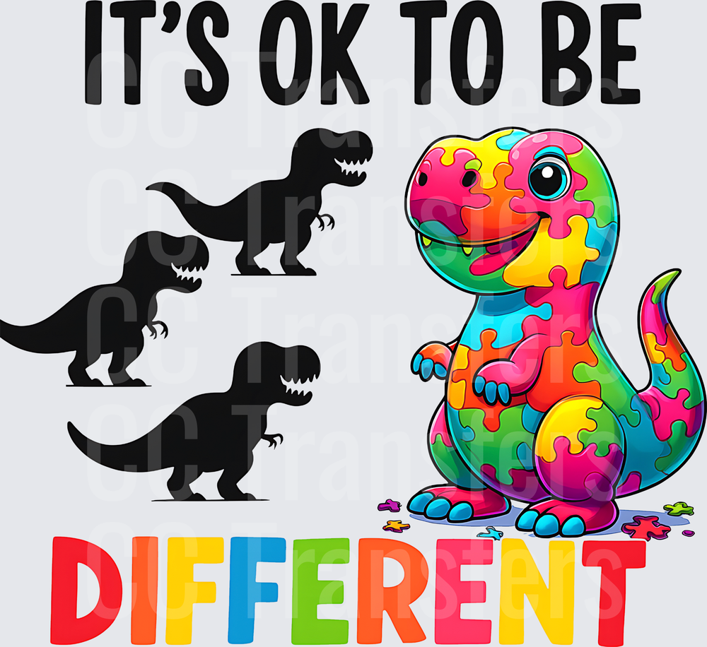 It's Ok To Be Different Autism Puzzle T-Rex Dinosaur (DTF)