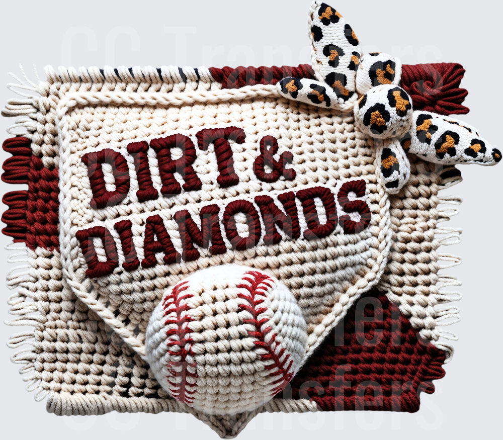 Dirt & Diamonds Crochet Baseball Pennant Leopard Bow (DTF)