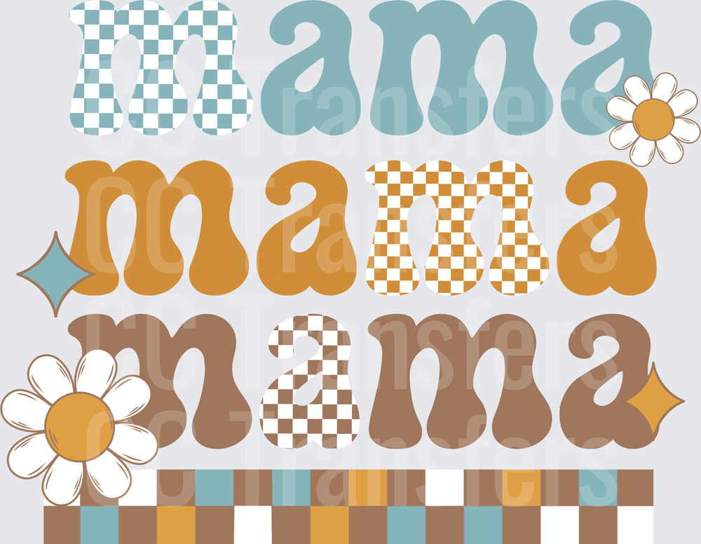 Retro Groovy Mama Stacked Checkerboard Daisy Design (DTF)