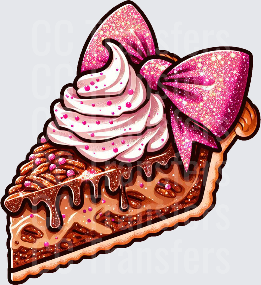 Glitter Pecan Pie Slice Whipped Cream Pink Bow (DTF)