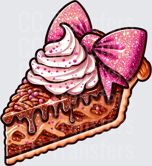 Glitter Pecan Pie Slice Whipped Cream Pink Bow (DTF)