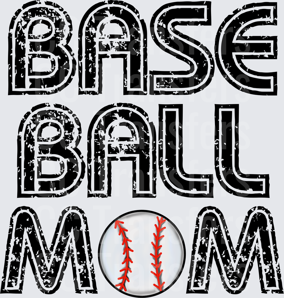 Baseball Mom Distressed Bold Grunge Text with Ball (DTF)