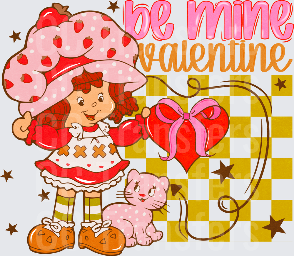 Be Mine Valentine Retro Girl Pink Kitty Heart Balloon (DTF)