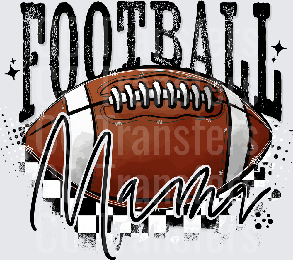 Football Mama Grunge Checkered Script Design (DTF)