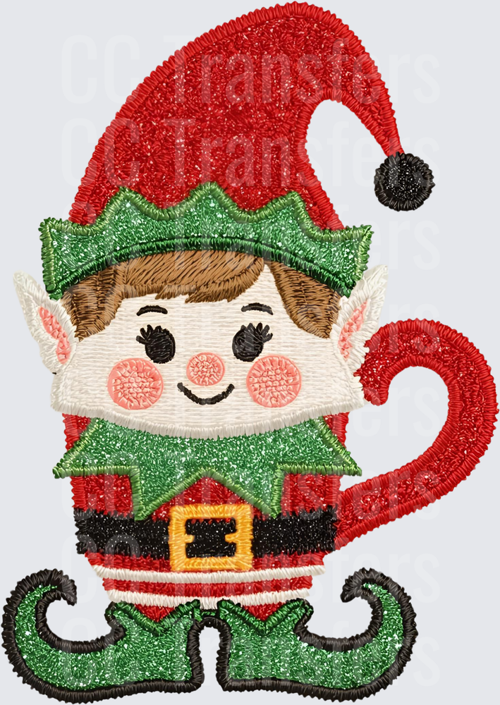 Cute Christmas Elf Embroidery Style Patch Design (DTF)