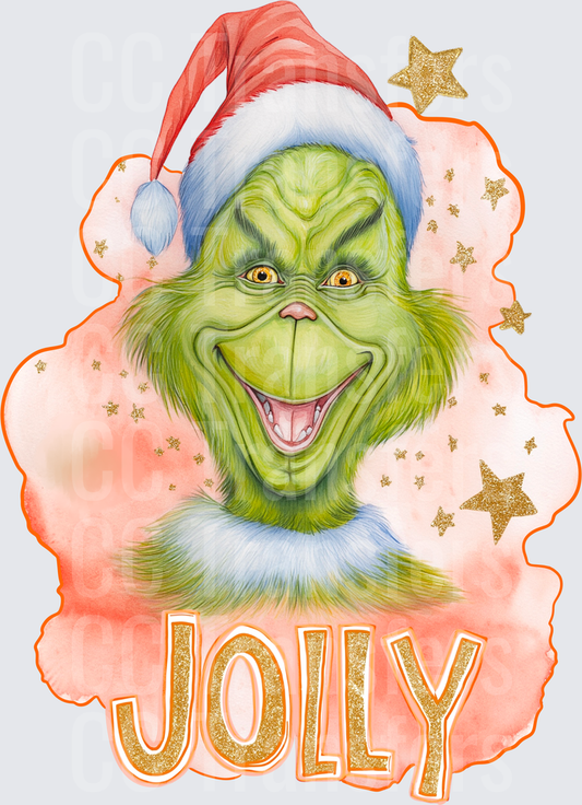 Jolly Green Grinning Christmas Character Santa Hat DTF