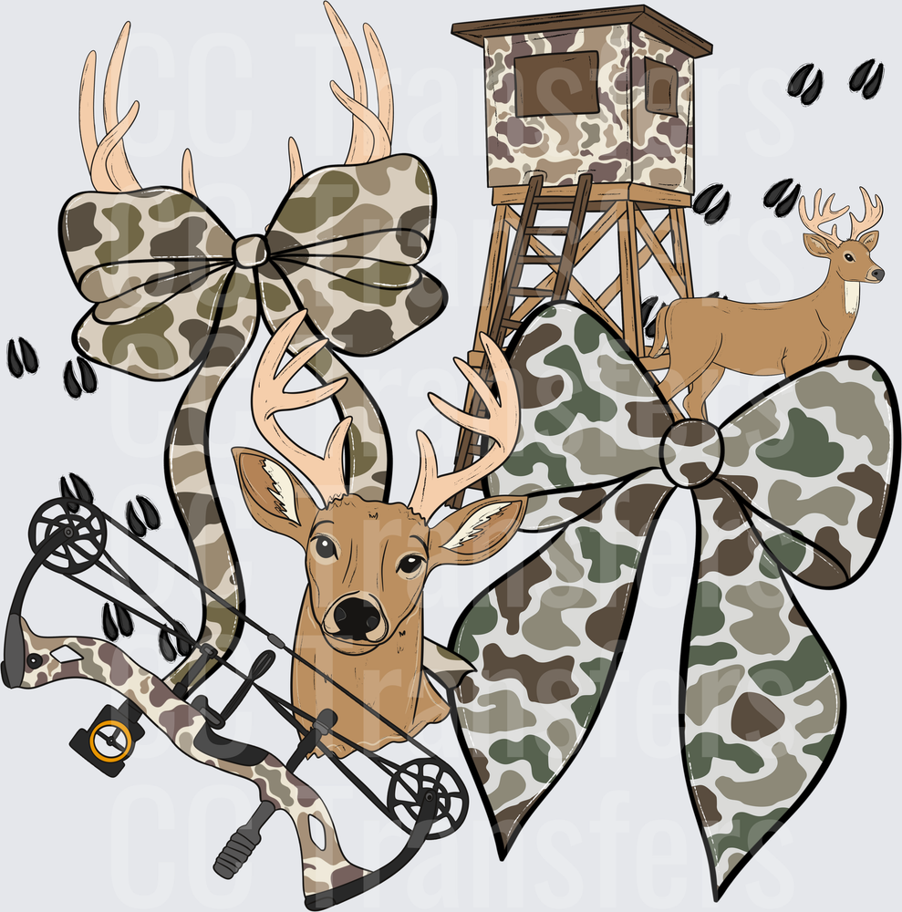 Camo Bow Deer Buck Hunting Stand Bows Collage (DTF)