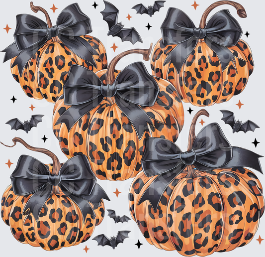 Leopard Print Pumpkins Black Bows Bats Halloween (DTF)