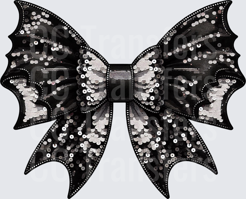 Black Sequin Glam Bow with Silver Shimmer Detail (DTF)