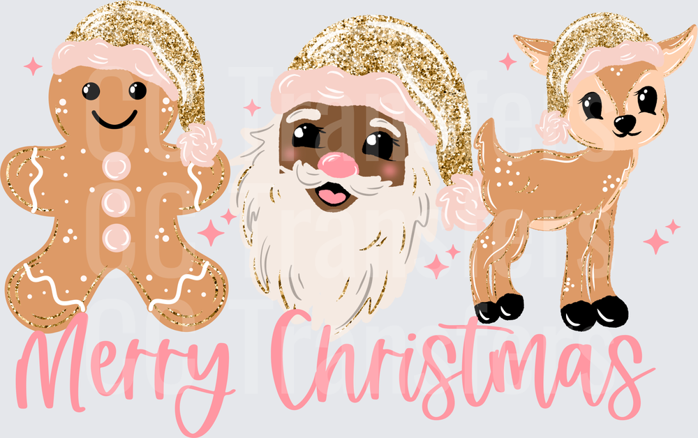 Merry Christmas Pink Gold Gingerbread Santa Reindeer (DTF)