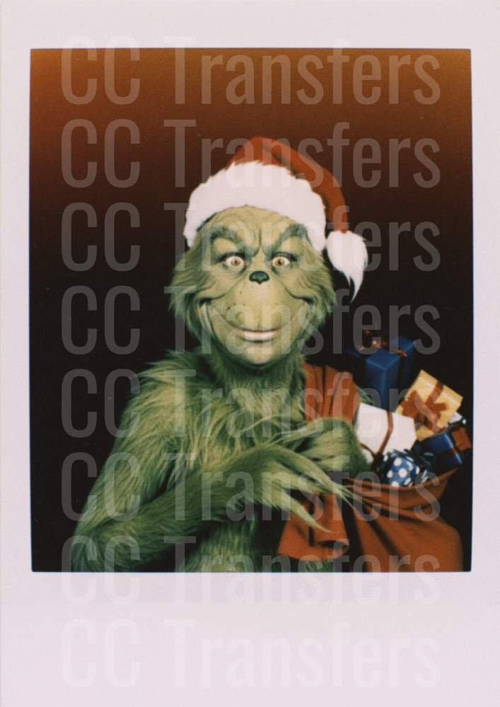 Grumpy Green Furry Christmas Santa Bag Polaroid (DTF)