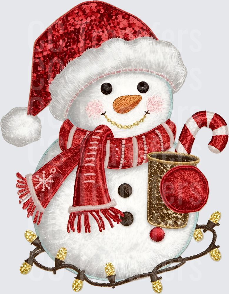 Cozy Snowman Santa Hat Coffee Cup Christmas Lights (DTF)