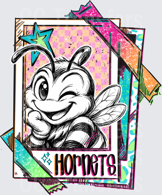 Retro Hornets Mascot Bee Sketch Polaroid Collage (DTF)