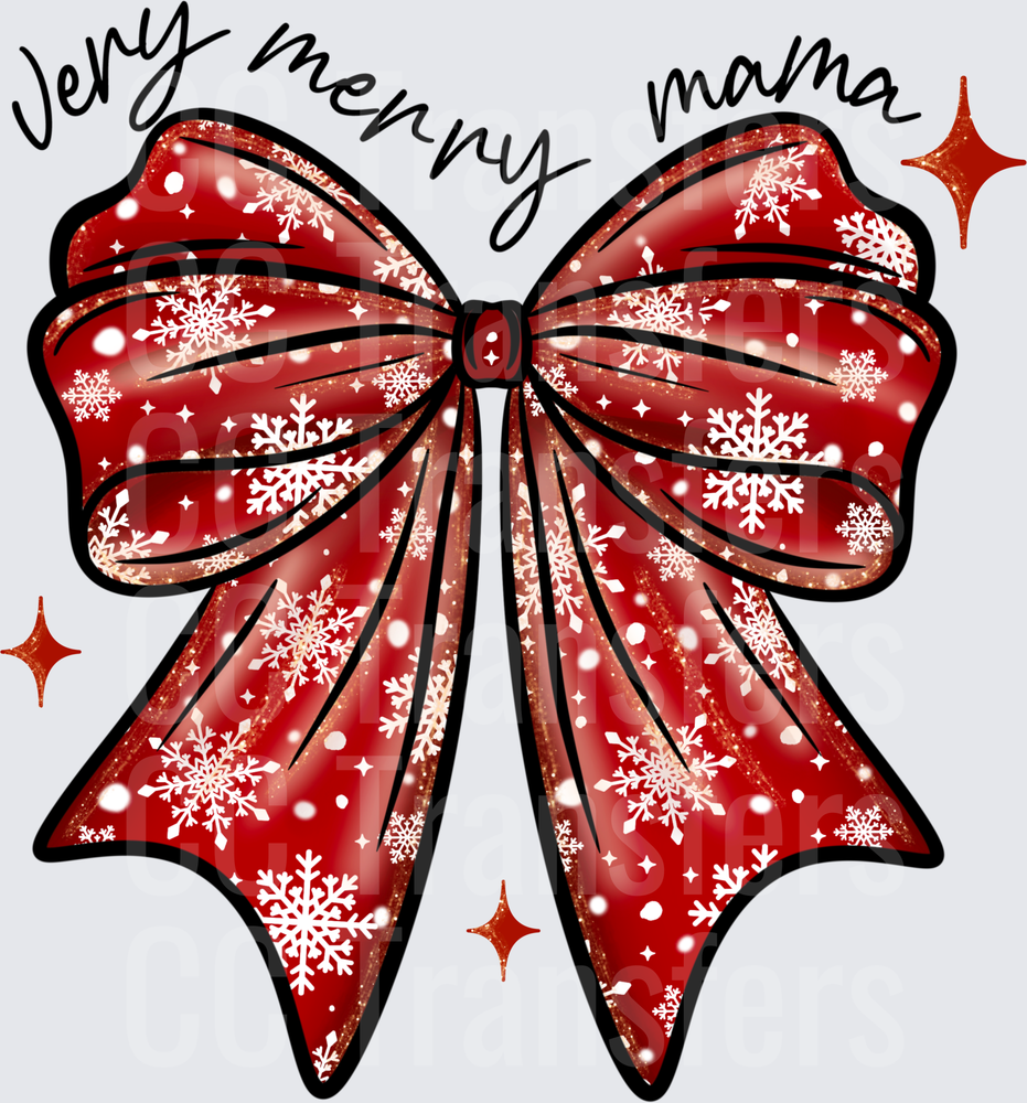 Very Merry Mama Red Snowflake Christmas Bow (DTF)