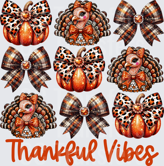 Thankful Vibes Glitter Turkeys Pumpkins Bows Bundle (DTF)