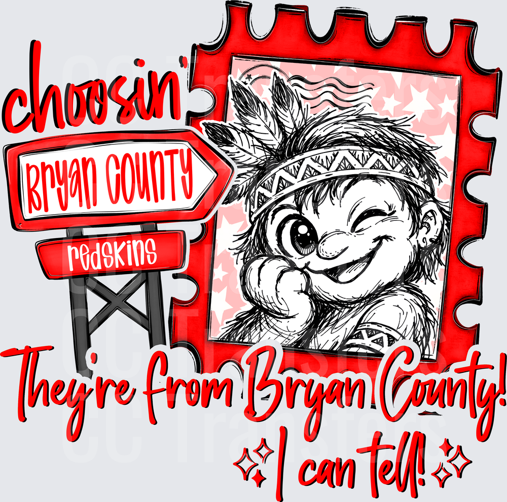 Choosin' Bryan County Redskins I Can Tell Mascot Stamp (DTF)