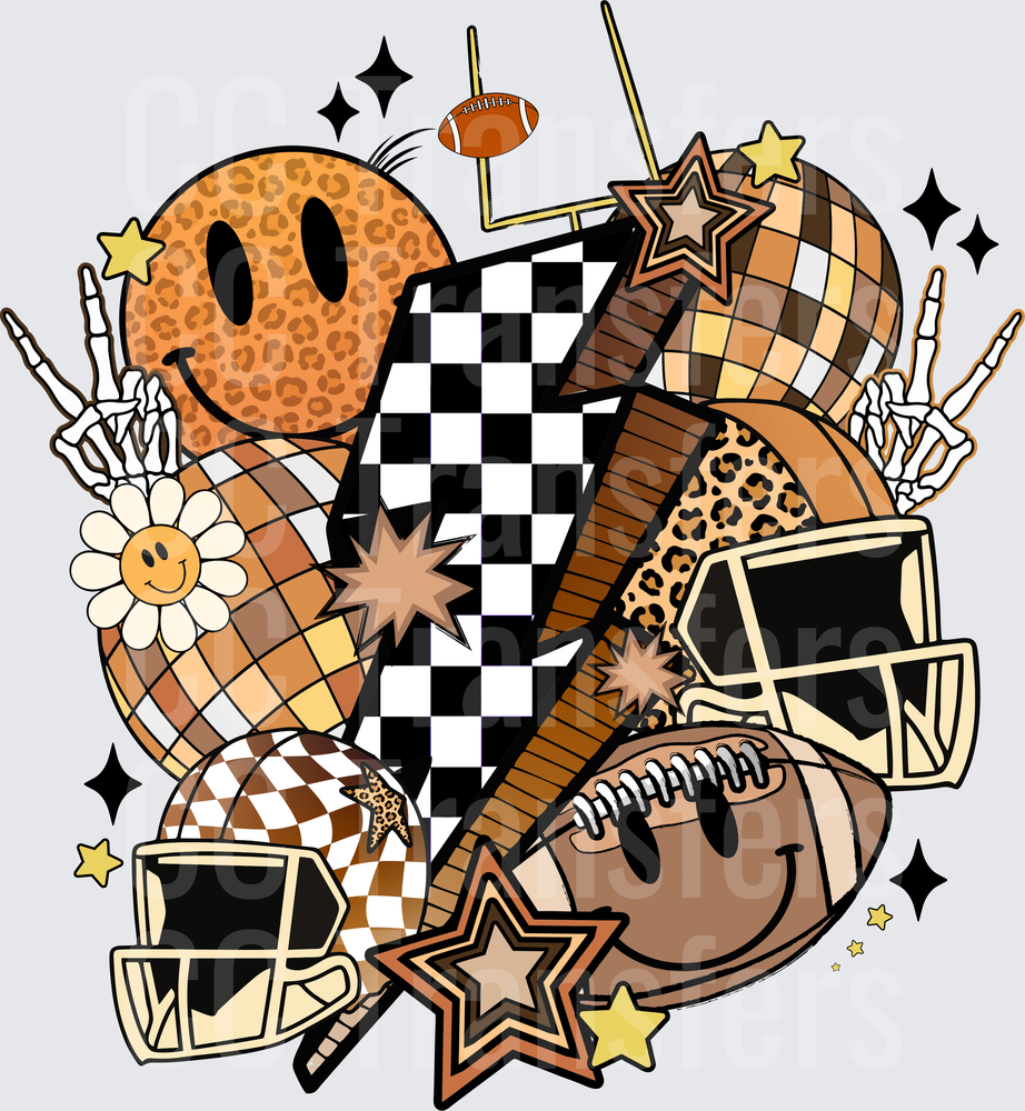 Retro Football Smiley Face Leopard Checkered Collage (DTF)