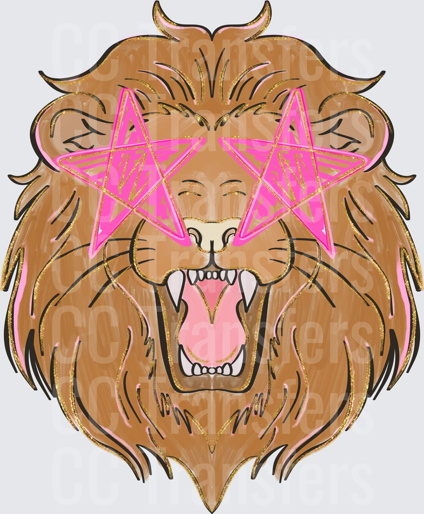 Roaring Lion with Pink Glitter Star Sunglasses (DTF)