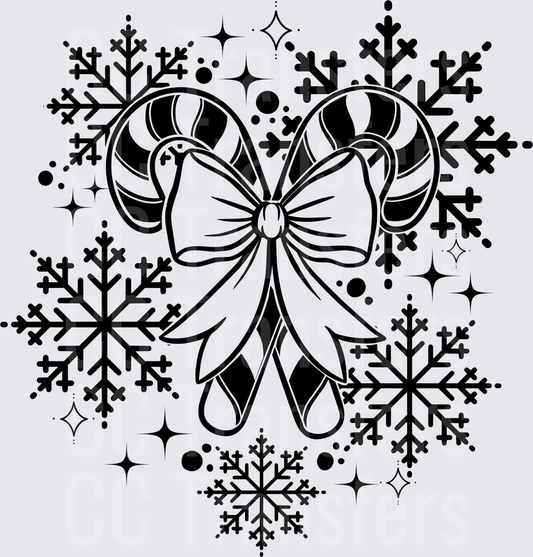Candy Canes Bow Snowflakes Christmas Holiday (DTF)