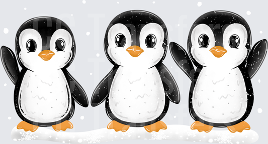 Trio of Cute Baby Penguins in Snow (DTF)