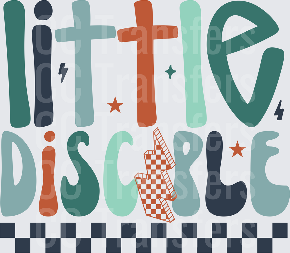 Little Disciple Christian Cross Retro Checkered Kids (DTF)