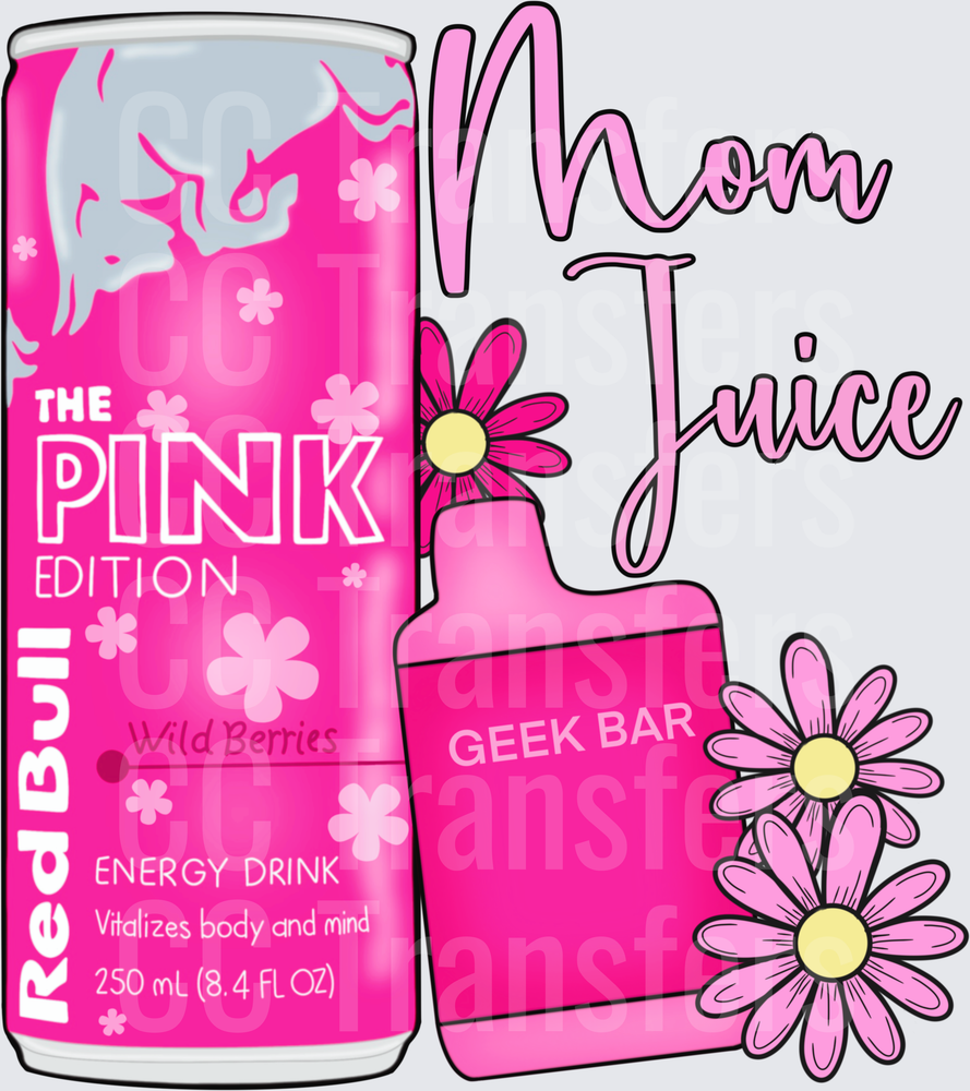 Mom Juice Pink Energy Drink Vape Floral Design (DTF)