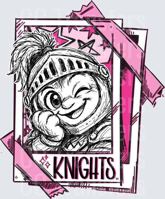 Cute Cartoon Knight Mascot Winking Pink Sketch Knights DTF